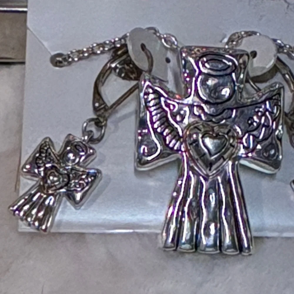 Silver Angel Pendant Necklace and Earring Set